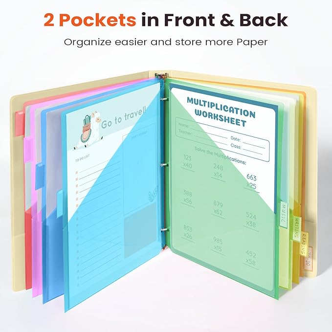 Sooez 8 Count Dividers with Pockets, 8 Tabs Binder Dividers - Image 4
