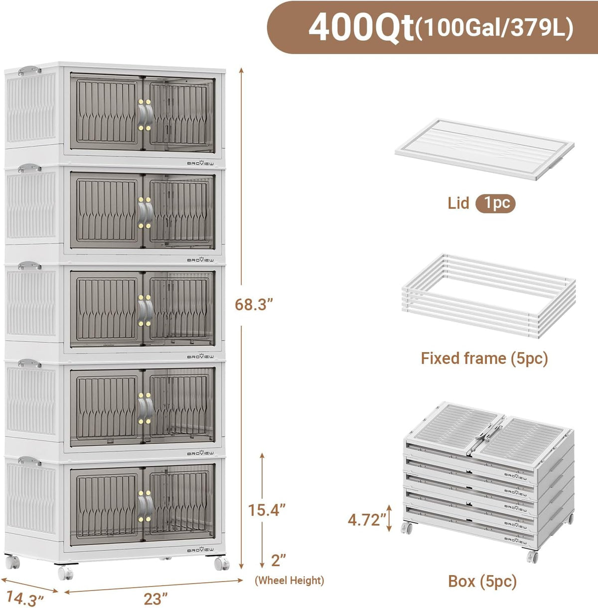 BROVIEW 400Qt Stackable Storage Bins with Lid, Extra Large Closet Organizer C...