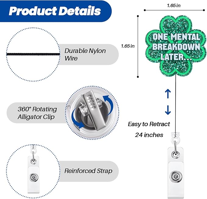 ONE Mental Breakdown Later… Funny Four-Leaf Clover Badge Reel | Retractable ID - Image 2