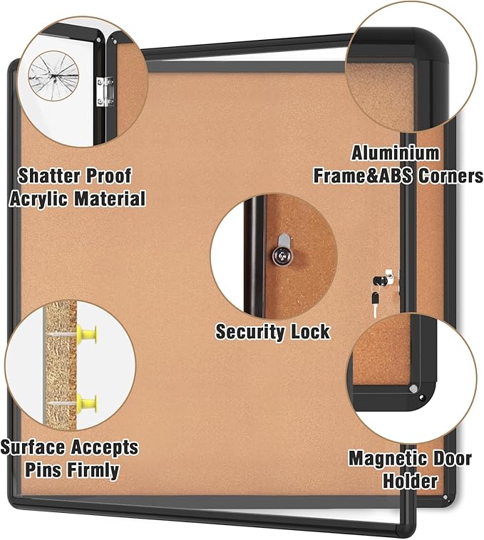 Mifuro 38"x38" Enclosed Bulletin Board, Lockable Weather-Resistant Aluminum - Image 3