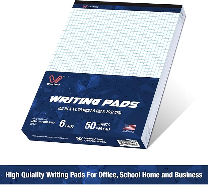 Woodlake Graph Paper Pads 8.5 x 11, 4x4 Quad Ruled, Premium Thick Paper Made In - Image 2