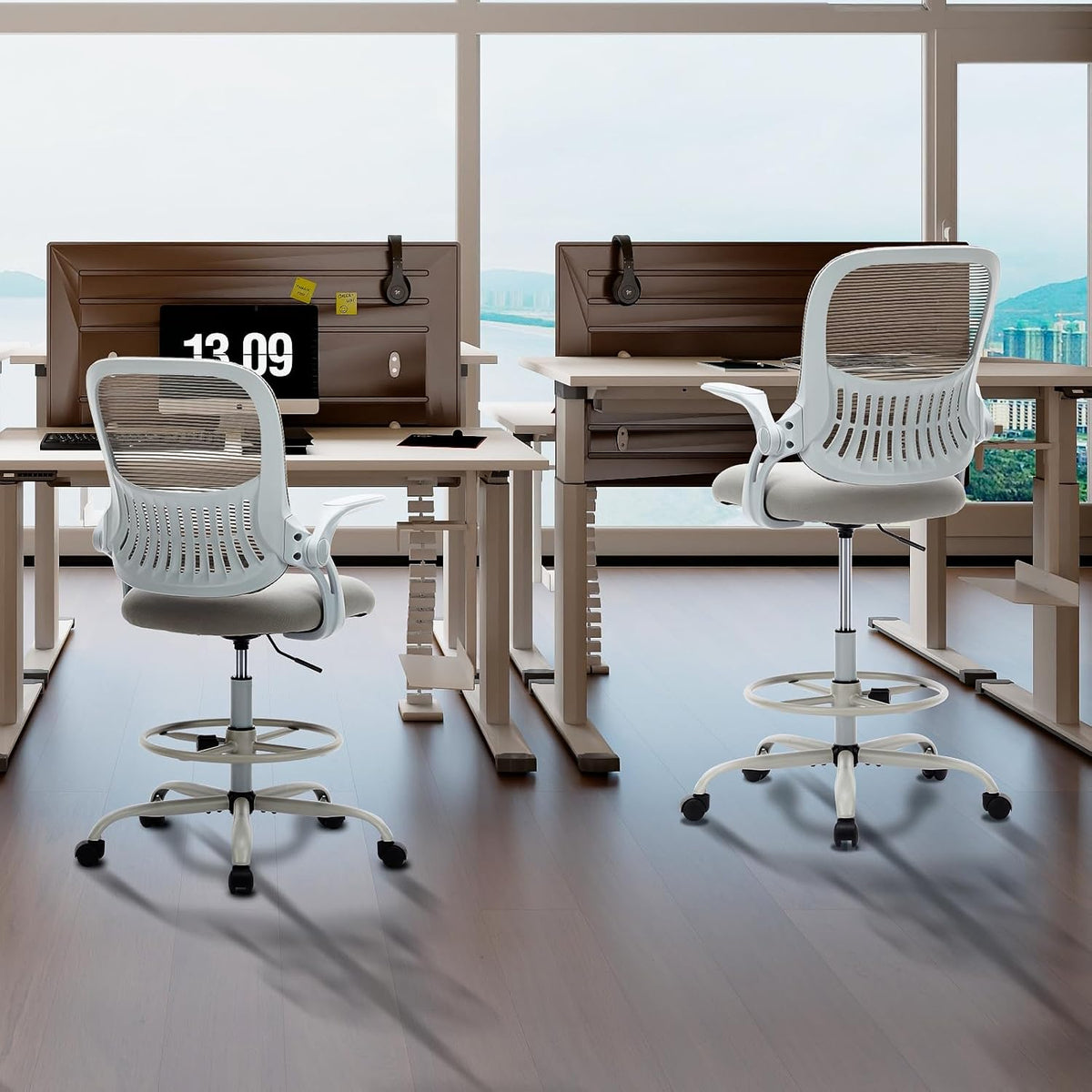 Sweetcrispy Tall Drafting Office Desk Chair - Ergonomic High Stool Computer C...