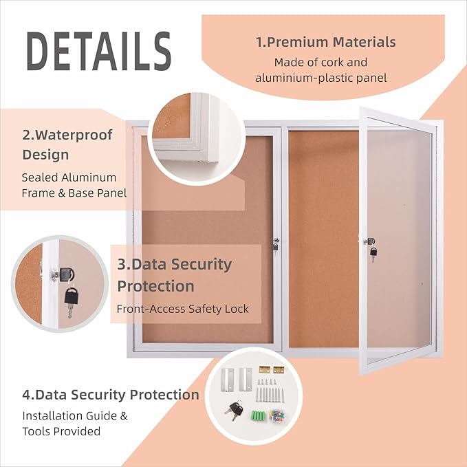 48x36 Inch Lockable Enclosed Bulletin Board, Weather-Resistant Outdoor - Image 4