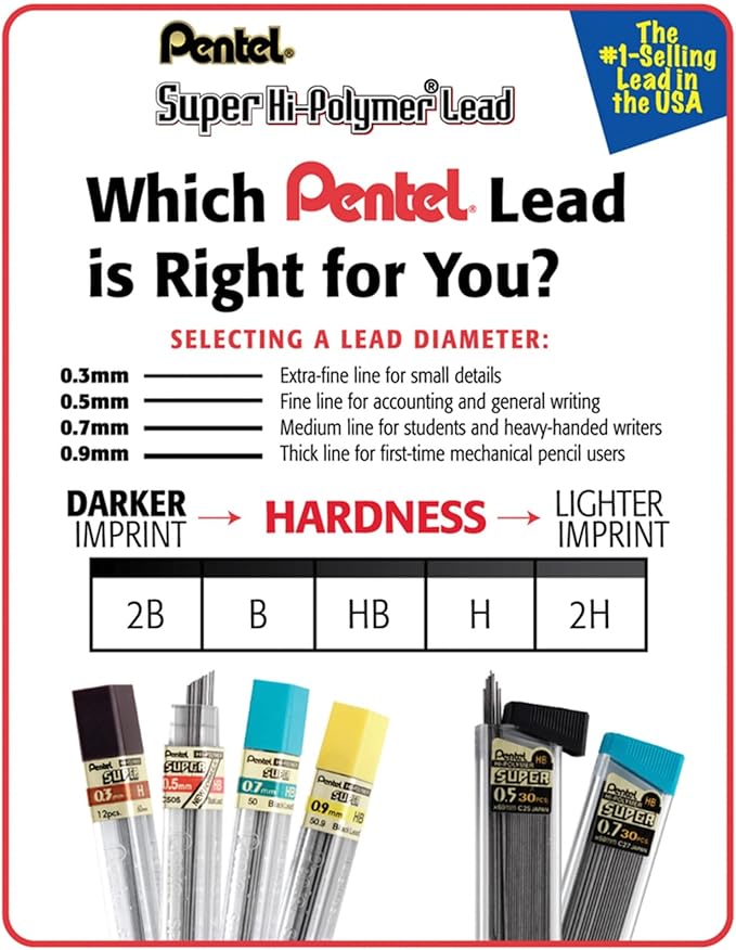 Pentel Super Hi-Polymer Lead Refills, 90 Pieces of Lead - Image 6