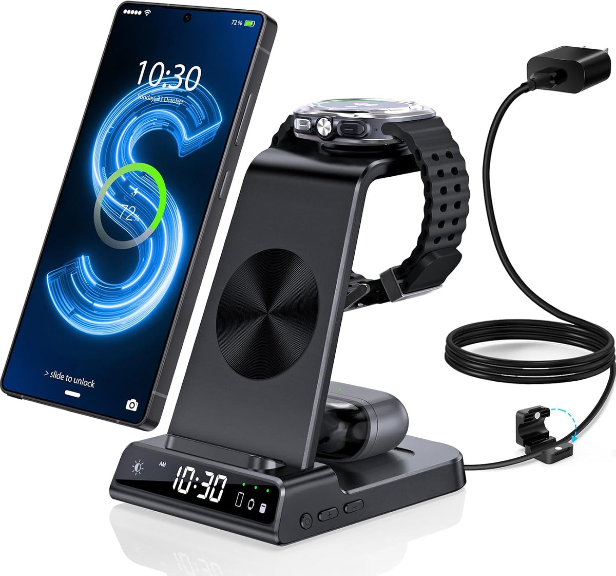 wireless charger for samsung s25 with clock 3, main product view
