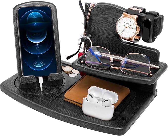 Gifts for Men, Fathers Day Wood Phone Docking Station for Dad, Desk or by EssentialForLife