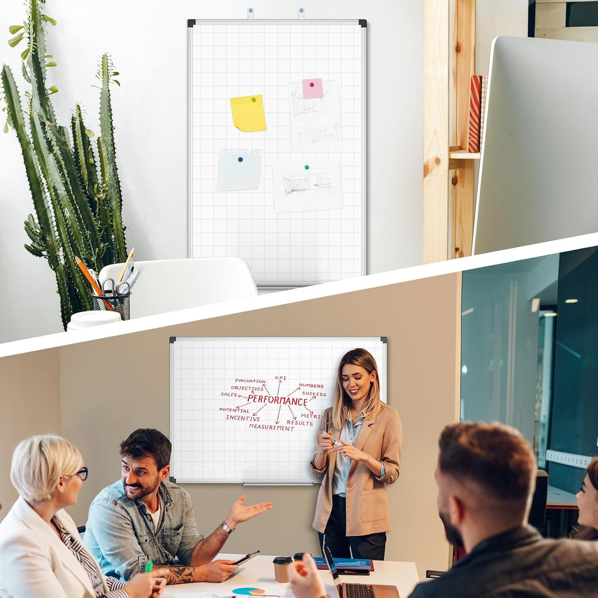 XBoard Magnetic Dry Erase Board with Grid Lines 48 x 36 Inches