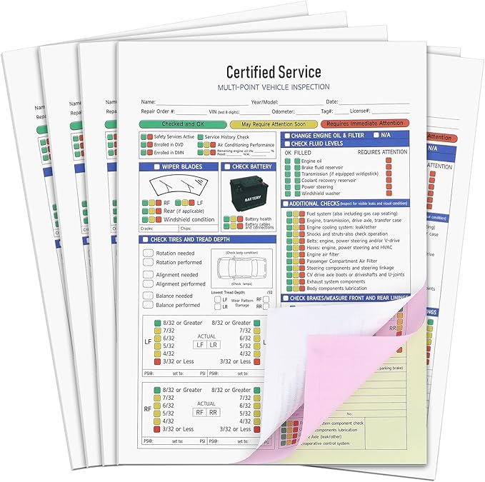 Colarr 540 Sheets 8 1/2" x 11 3/4" Multi Point Vehicle Inspection Report Form 3 by Colarr