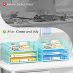 Subekyu 2-Pack 3-Tier Blue Metal Mesh Desk Paper Letter Tray & File Sorter - Image 2