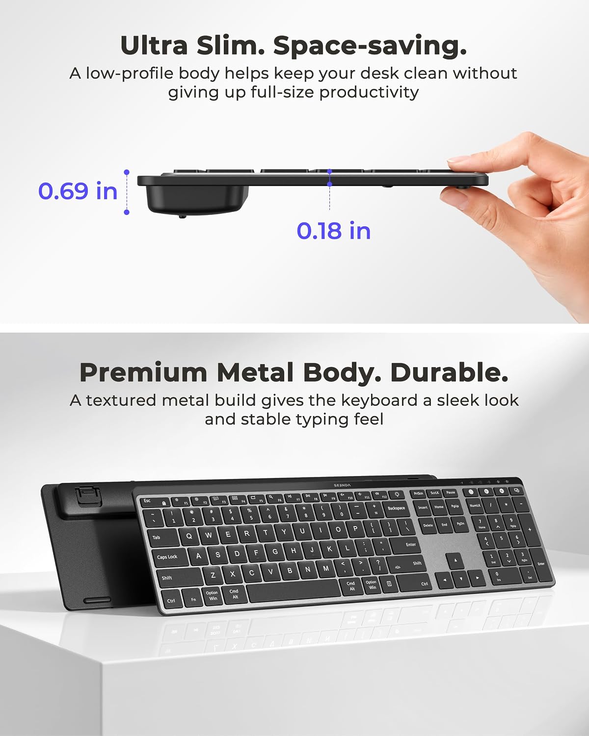 seenda COE64-3 Pro Wireless Bluetooth Keyboard Mouse Combo, 7-Color Backlit