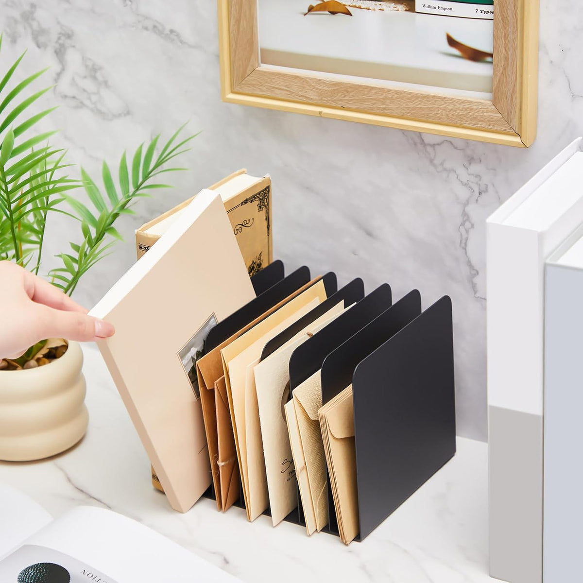 Suzile Metal Desktop File Organizer, 7 Compartment, Vertical File Sorter