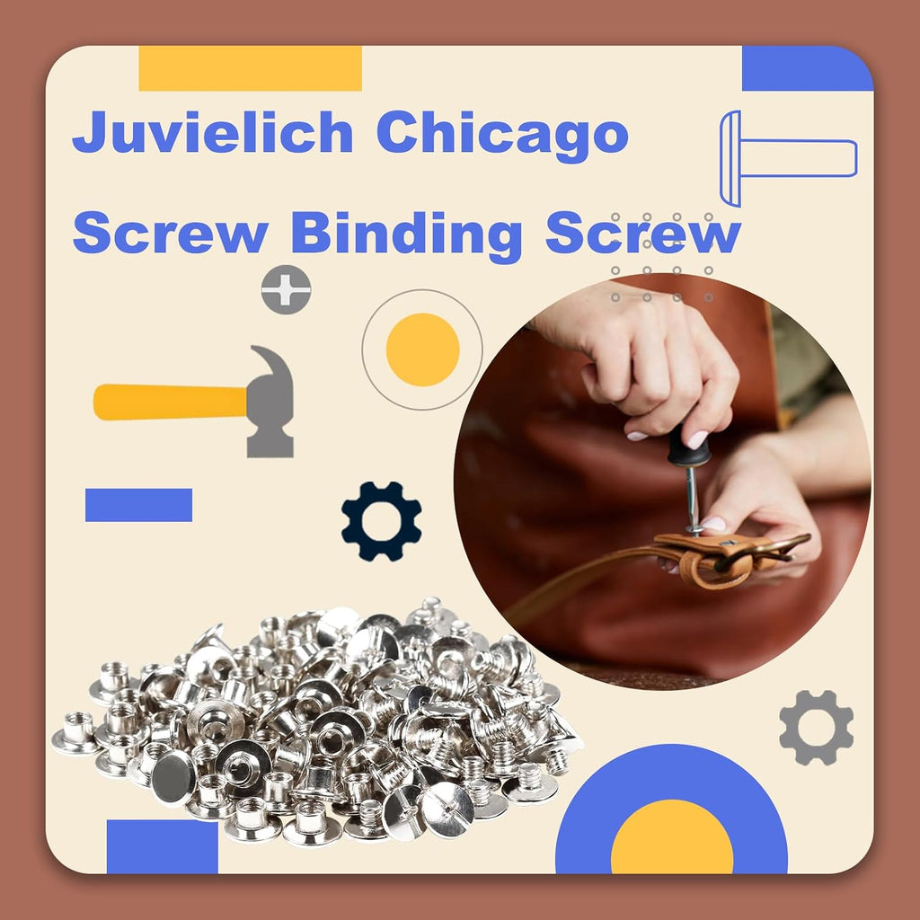 50 Sets M5 x 4mm Chicago Screws Silver, Fits 5mm (3/16") Hole | Carbon Steel Cross Head Binding Screws Rivets, for Leather Craft, Book Binding, Photo Albums, Bags, Boots and DIY Decoration