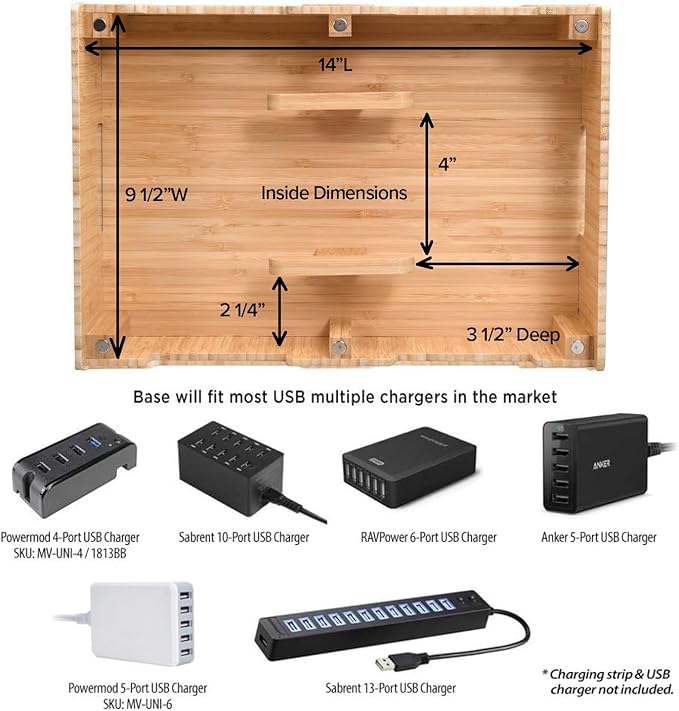 MobileVision Bamboo 12-Port Charging Station & Docking Organizer - Image 6