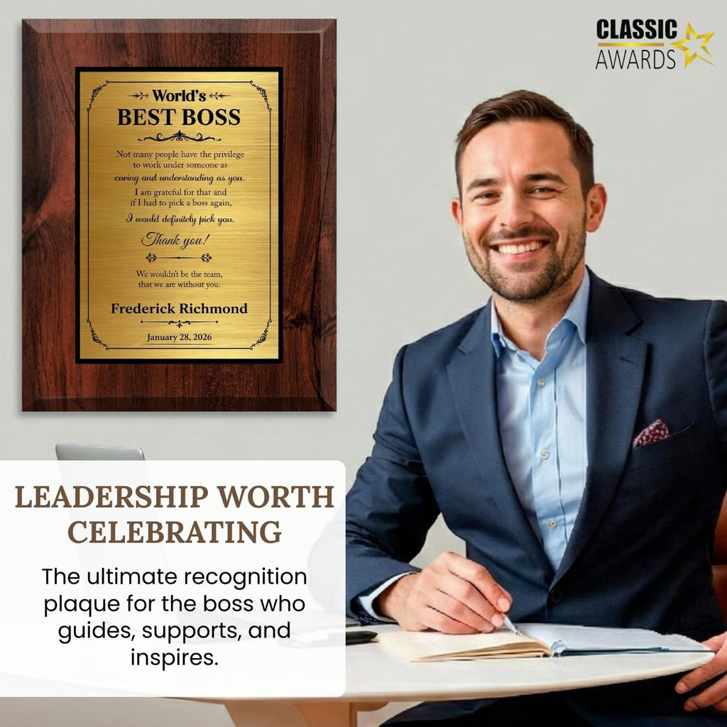 Custom Award Plaque for Boss, Leadership Gifts, Boss Gifts for Men/Women | Custom Plaque Gifts for Bosses/Leaders/Executives/Supervisors, Personalized Going Away Gift for Boss