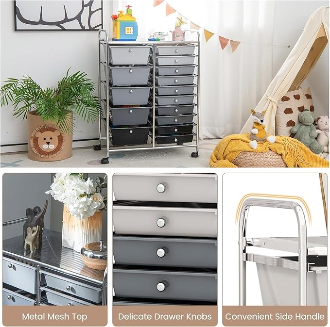 LDAILY 15 Drawer Rolling Storage Cart, Rolling Cart - Image 6