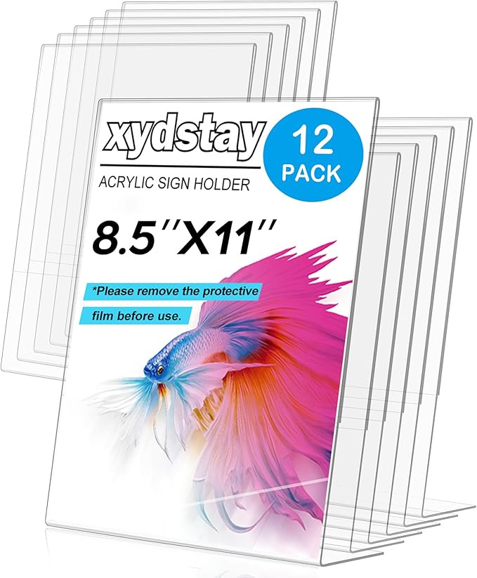 xydstay 12pack 8.5x11 Acrylic, L Shape Clear Plastic, Menu Holder, Unbreakable by xydled