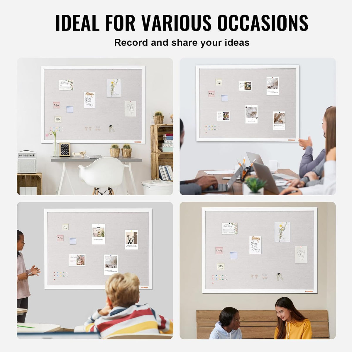 VEVOR 48"x36" White Cork Board with Linen Surface – Stylish Wall-Mo...