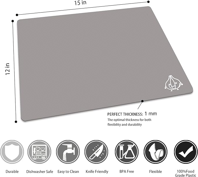 ZVP Plastic Cutting Boards for Kitchen, Flexible Cutting Mats, Gradient Gray - Image 3