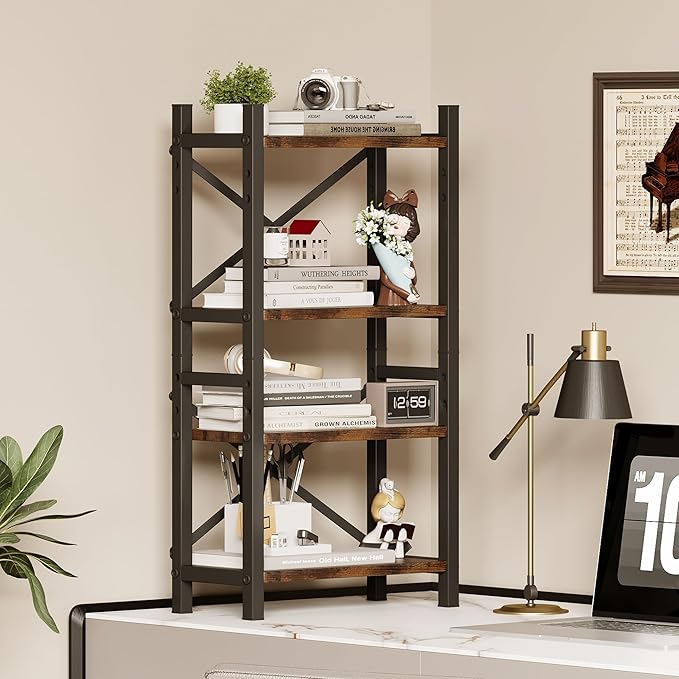 Desktop Bookshelf, 4-Tier Stackable Narrow Bookcase, Adjustable Industrial Desk - Image 2