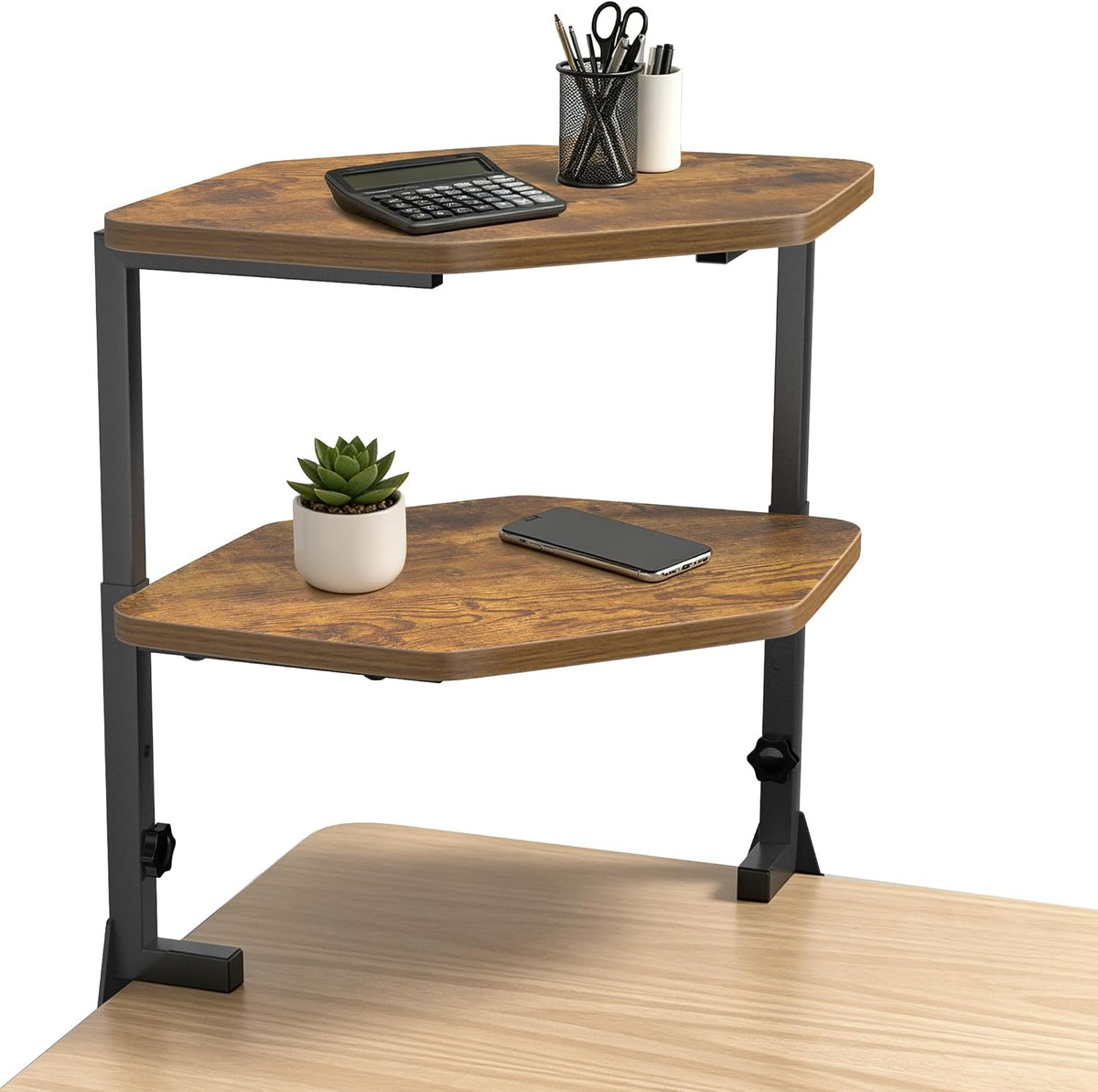 Corner Desk Shelf, Clamp on Desk Shelf Above or Below Desk 16" 2 Tier