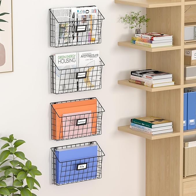 X-cosrack 4-Tier Hanging Wall File Holder Vertical Wall Mount Metal Wall File - Image 2