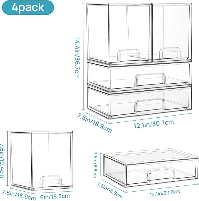 Vtopmart Clear Stackable Storage Drawers Set of 4, Plastic Organizer Bins - Image 3