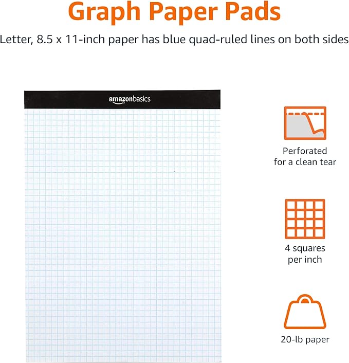 Amazon Basics Quad Ruled Graph Paper Pad, 600 Sheets, Letter Size 8.5 x 11 in - Image 2