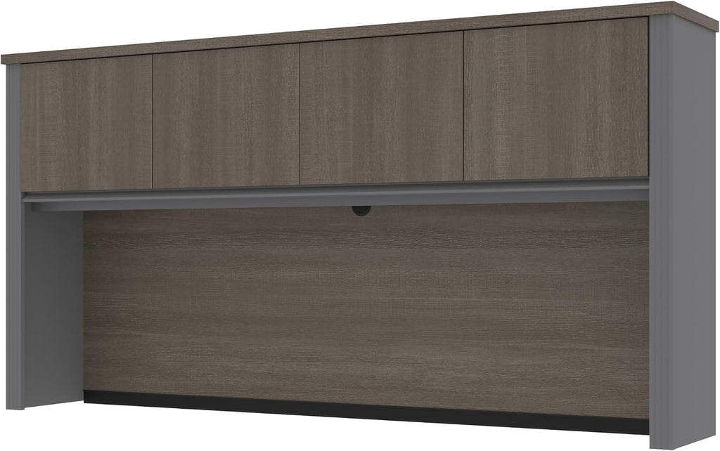 Bestar Hutch for Desk Shell, Bark Grey/Slate, Prestige +, 72W | 4 doors; built-in wire management; Coordinates with other storage pieces in the collection; Particle board construction