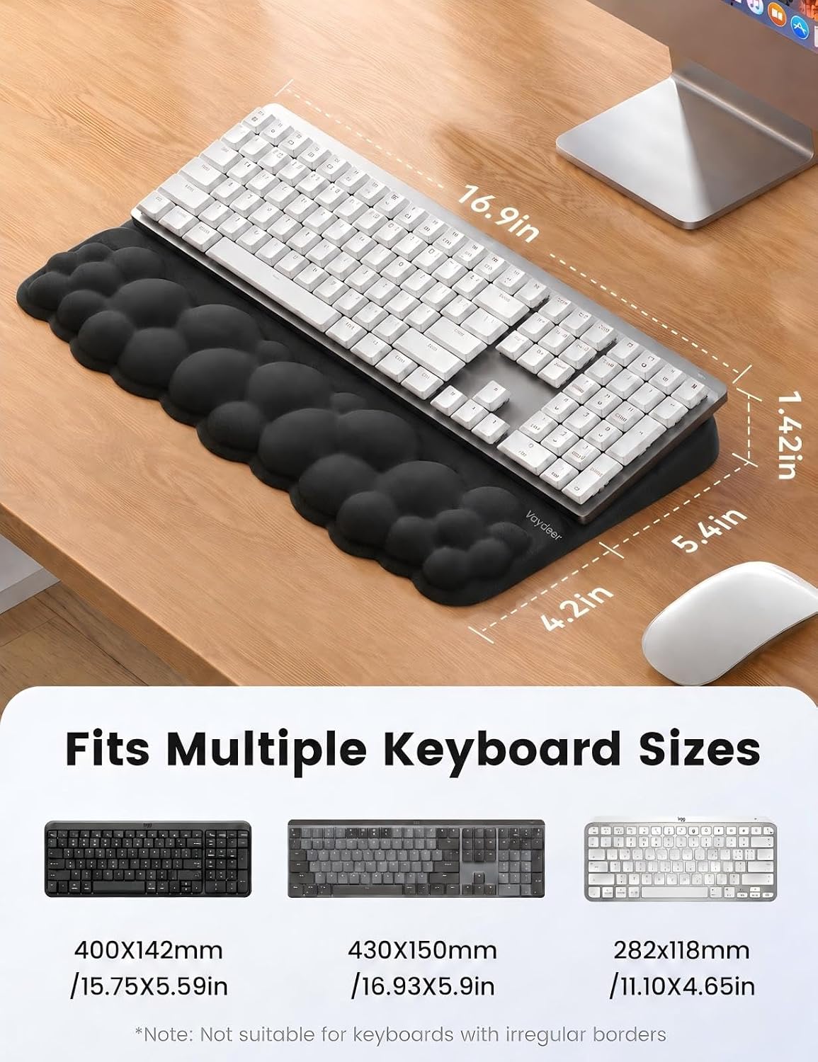 Vaydeer Cloud Wrist Rest with Keyboard Stand, Computer Wrist Support Pad Soft Memory Foam, Ergonomic Keyboard Riser Holder Lifter Tilted Wrist Cushion for Desk, Palm Hand Typing for Office Home Gaming