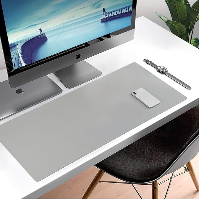 Wolaile PU Leather Desk Pad Blotter, Light Grey Waterproof Office Desktop Mat - Image 6