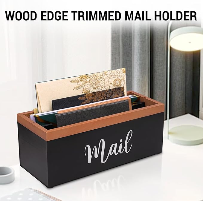 100% Real Wood Mail Organizer for Countertop, Dual-Sided Mail Script Design - Image 8