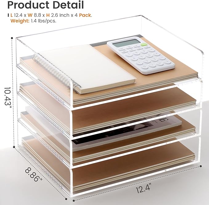 Acrylic Paper Tray, 4 Tier Paper Organizer - Image 5
