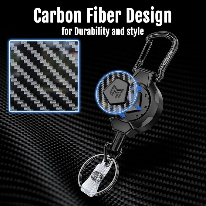MNGARISTA 2-Pack Retractable Keychain, Heavy Duty 10 OZ Retraction 3K Carbon - Image 2