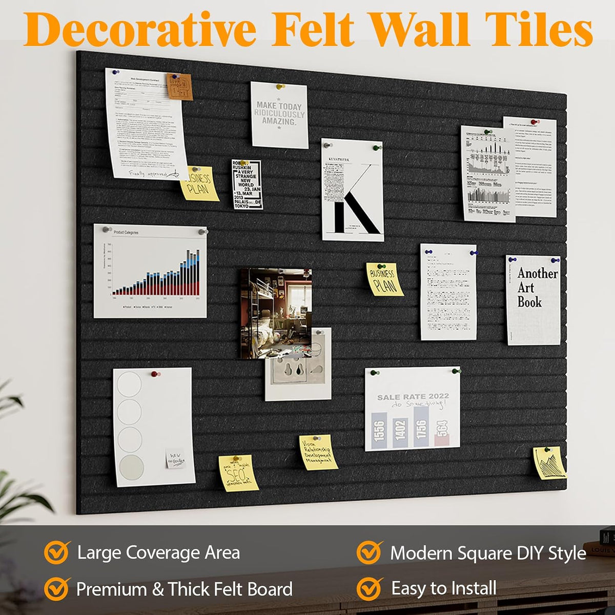 Felt Cork Board for Wall, 12 Pack Large Bulletin Board, Slat Wall Paneling, C...