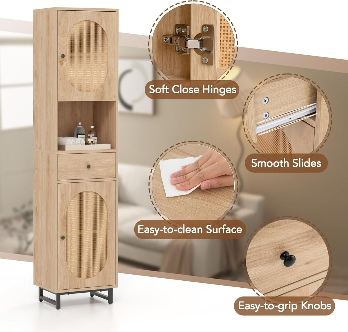 GIANTEX 67" Tall Bathroom Cabinet, PE Rattan Storage Cabinet with 2 Door...