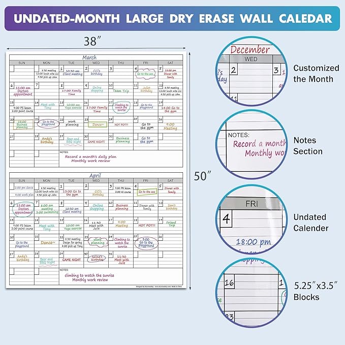 Magnetic-Receptive Dry Erase Two Month Laminated Jumbo Wall Calendar, Big - Image 3
