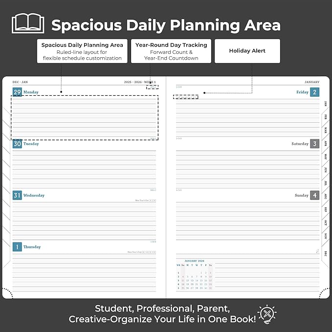 IN-LUXPRO Planner 2026 Daily Weekly and Monthly, 11.5"x8.5", 12 Months Spiral - Image 3