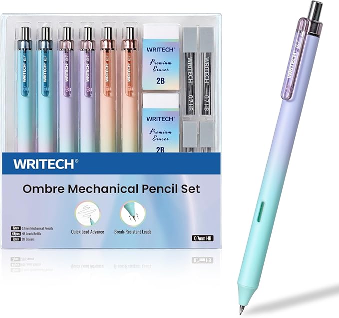 WRITECH Up Mechanical Pencil Set: 6ct Gradient Barrel 0.7mm Mechanical Pencils by WRITECH