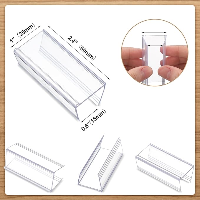 Weysat 250 Pcs Wood Shelf Label Holders Clear Plastic Price Tag 2.4 in L x 1 in - Image 2