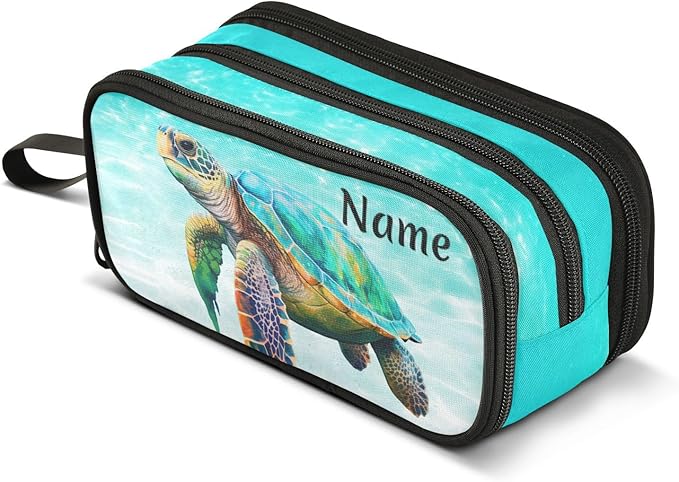BOENLE Custom Sea Turtle Teal Pencil Case Box Boys Girls Personalized Name by BOENLE-WELCOMEYOURCOMING