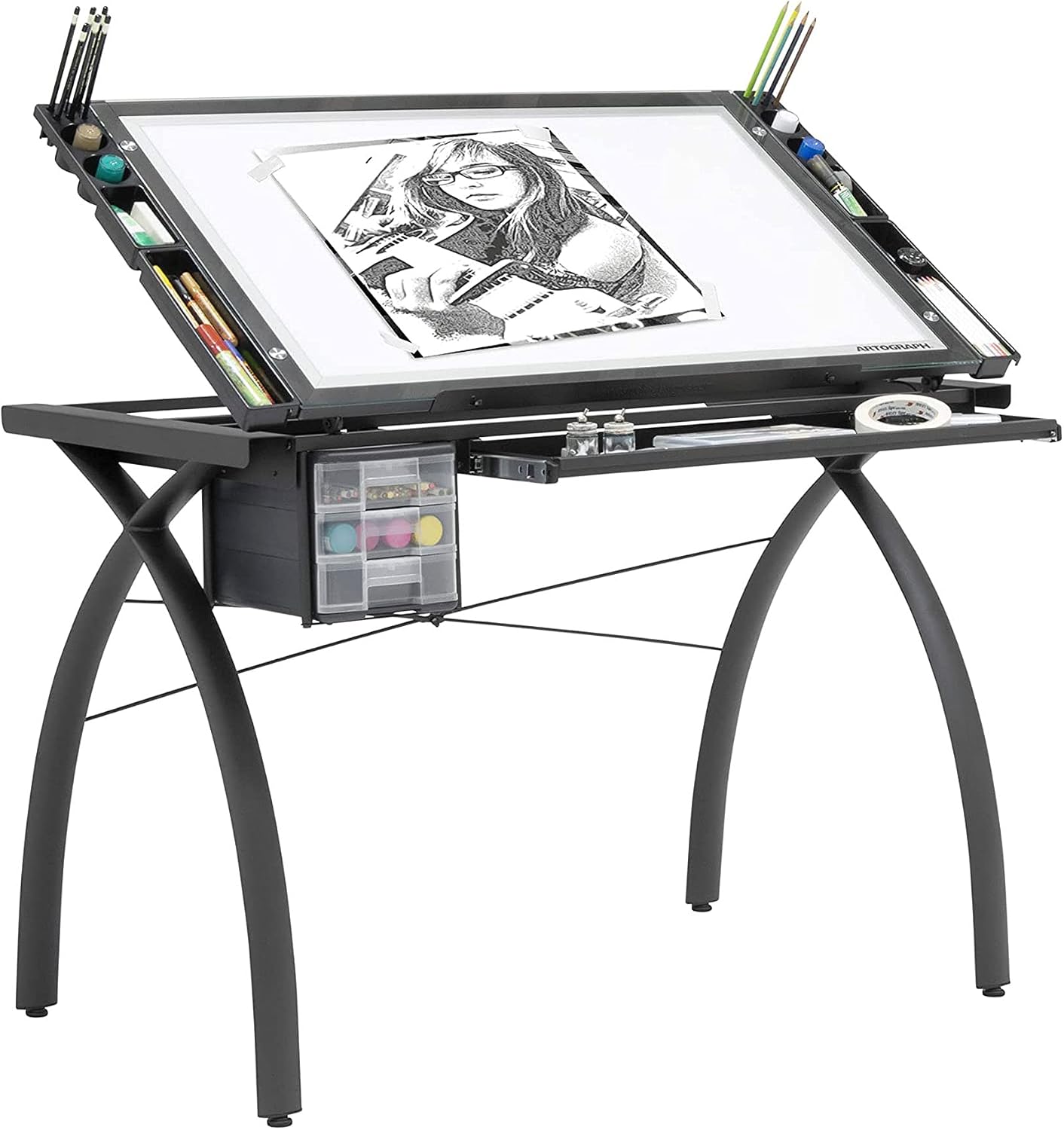 Artograph Futura Light Tracing Table for Artists with Storage and Adjustable Stand, Dimmable Night Glass Work Top