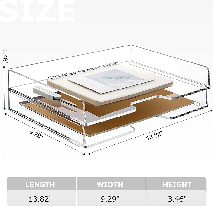 2 Pack- Stackable Paper Letter Tray, Enlarged A4 File Desk Organizer Acrylic - Image 2