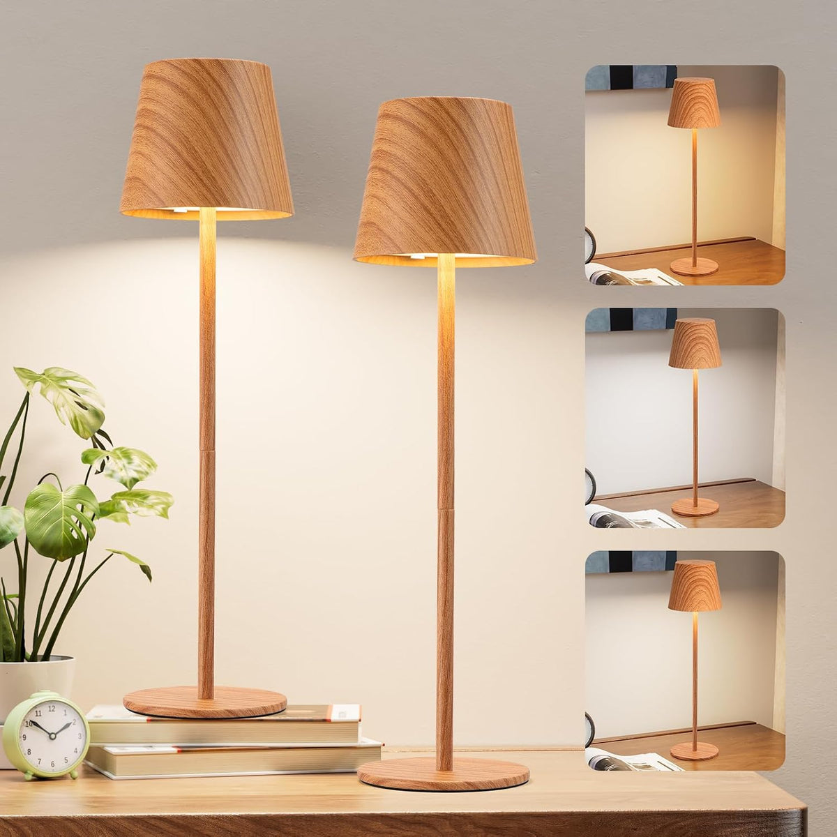 Kakanuo Wood Grain Cordless Table Lamp Rechargeable - 2 Pack 5000mAH Battery ...