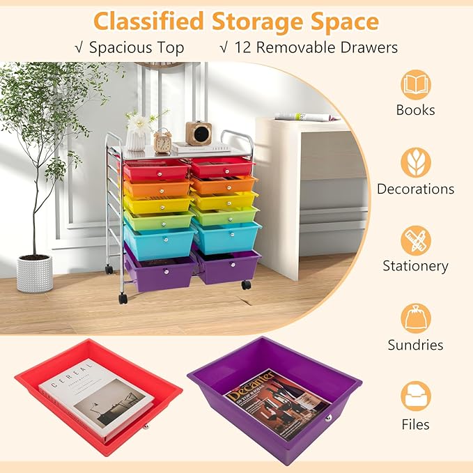 HAPPYGRILL 12-Drawer Rolling Storage Cart, Utility Cart - Image 5