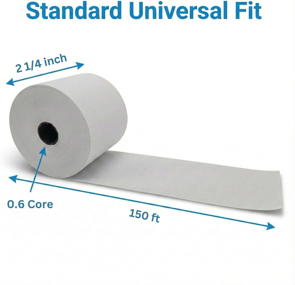 2 1/4" x 150' White Adding Machine Paper Rolls – One Ply Register/Calculator/10-Key Paper for Printing Calculators and Registers – 16 Rolls