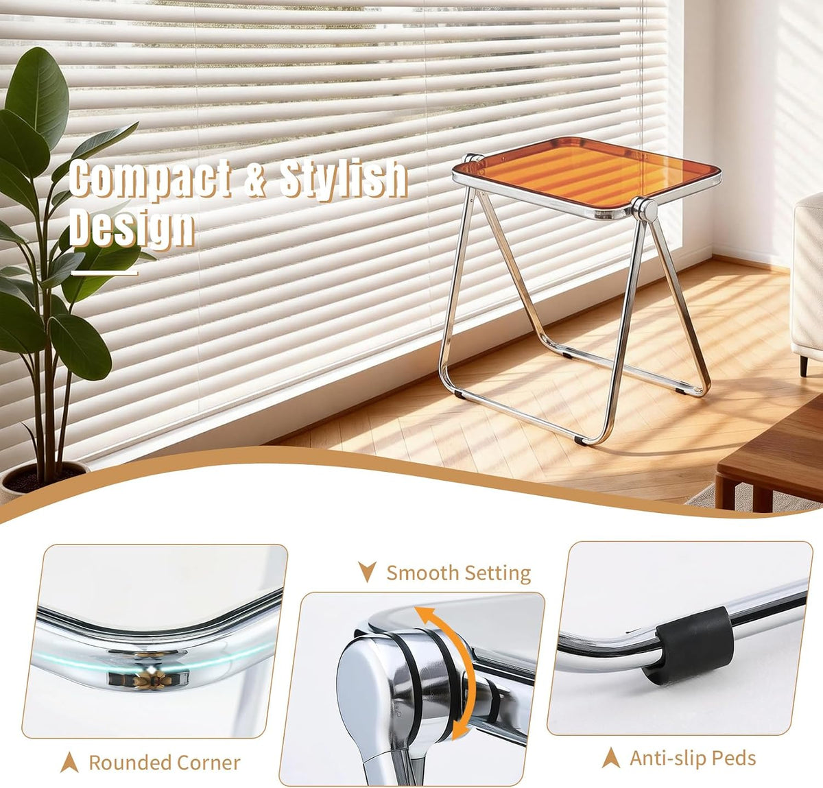 Acrylic Folding Table TV Tray Small Side Table - Tawny