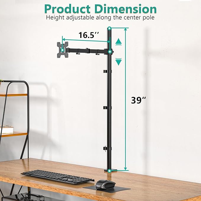 WALI Single Monitor Stand Desk Mount, 39 inch Tall Monitor Stand Fully - Image 4