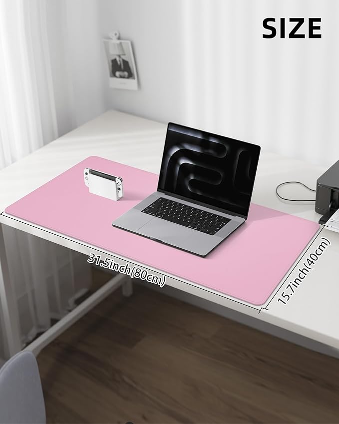 Pink Desk Mat, PU Leather Desk pad Large Mouse Pad, Non-Slip Desk Pad, - Image 5