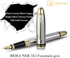 BEILUNER 315 Silver Chrome Fountain Pen, Stunning Luxury Pens - Image 2