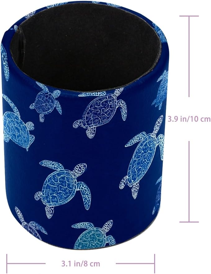 Leather Pen Holder for Desk Turtles Cartoon Pencil Cup Desktop Organizer Makeup - Image 3